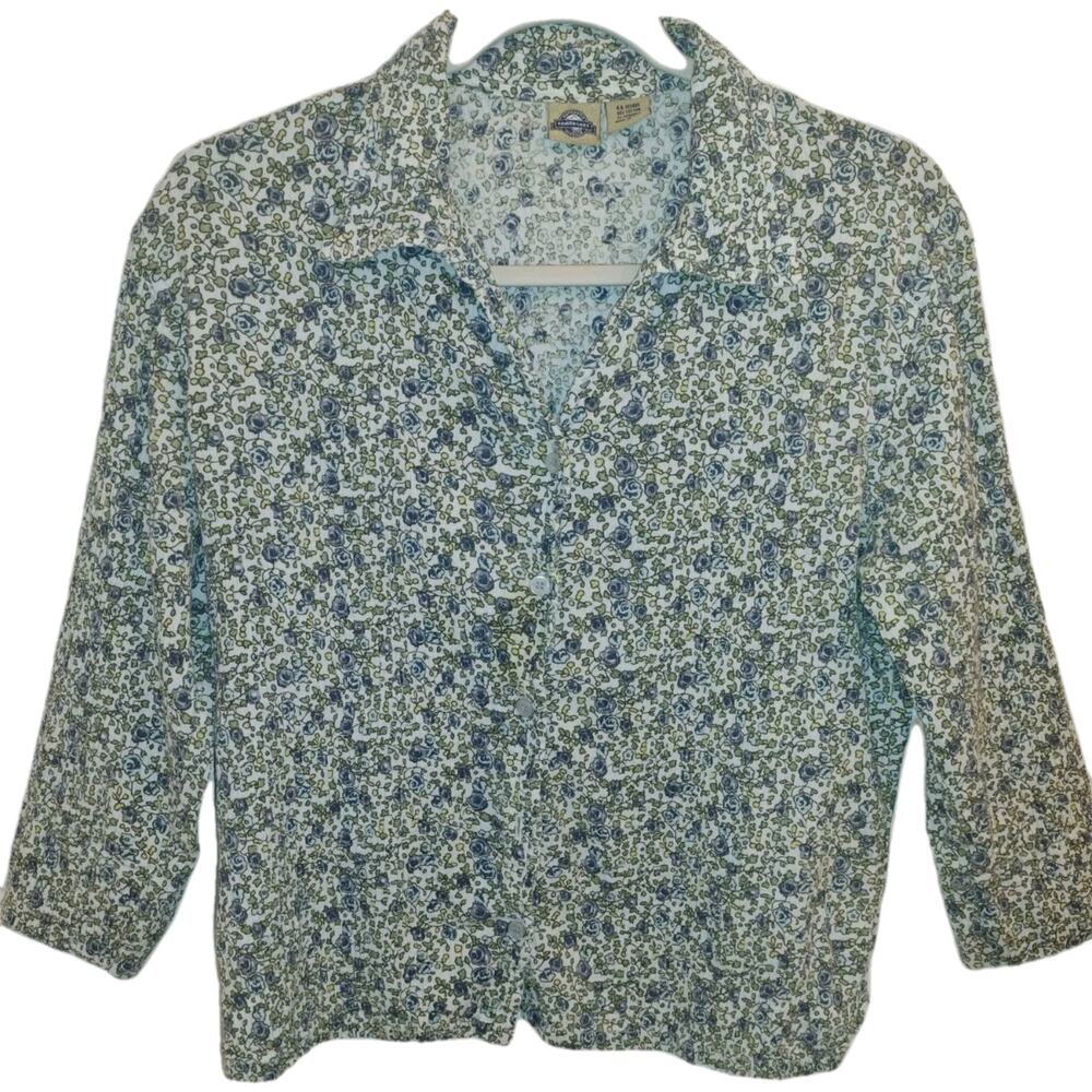 Collared Blouse 3/4 Sleeves Women Med Cottage Core Spring Travel Shaver Lake